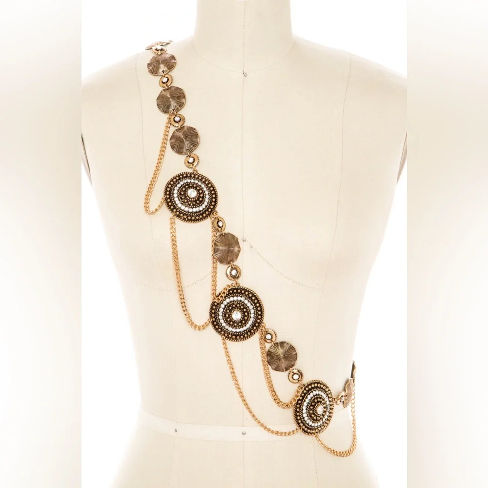 Gold or Silver Vintage Inspired Boho Medallion Chain Statement Belt
